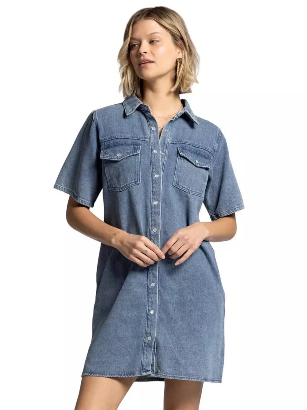 Thread & Supply Denim Button-Front Phoenix Dress in Medium Wash | Size L